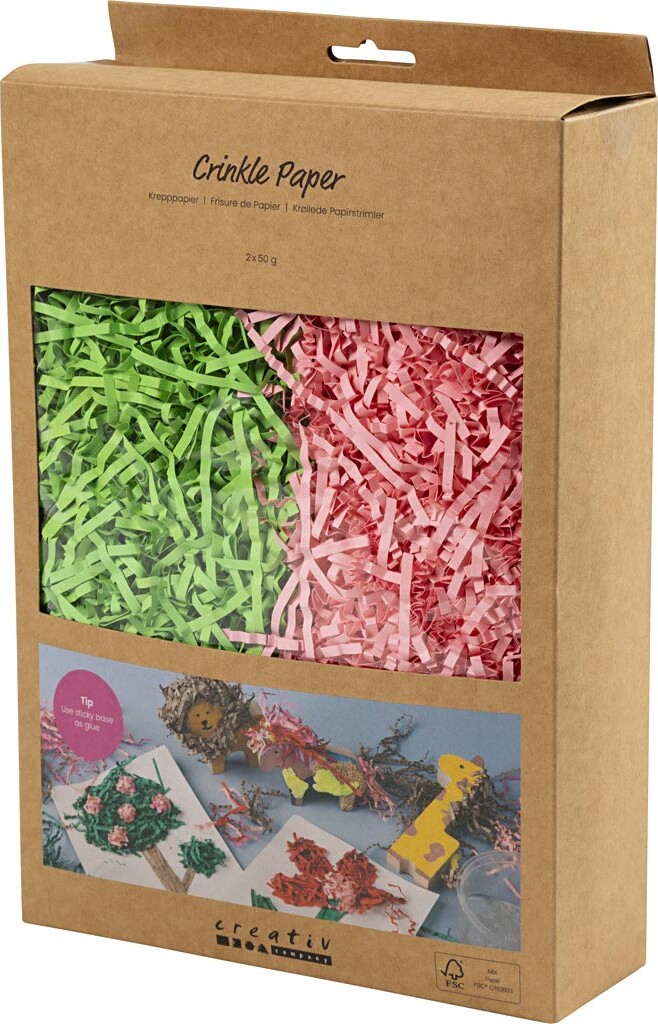 Krøllede Papirstrimler - L 25-30 Cm - B 3 Mm - Mørk Grøn - Pink - 2X50 G