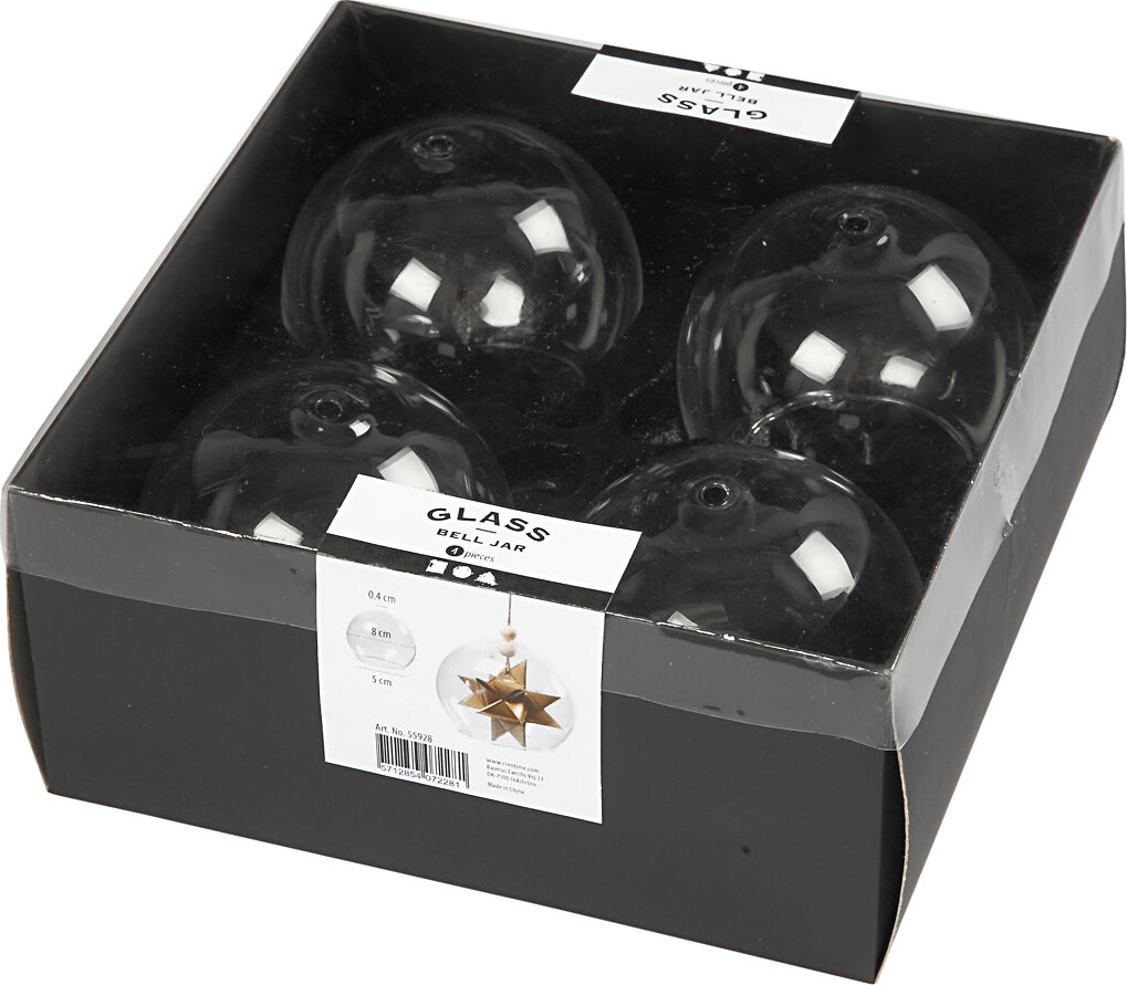 Kugleformet Glasklokke - Ø 8 Cm - Hulstr 5 Cm - Transparent - 4 Stk