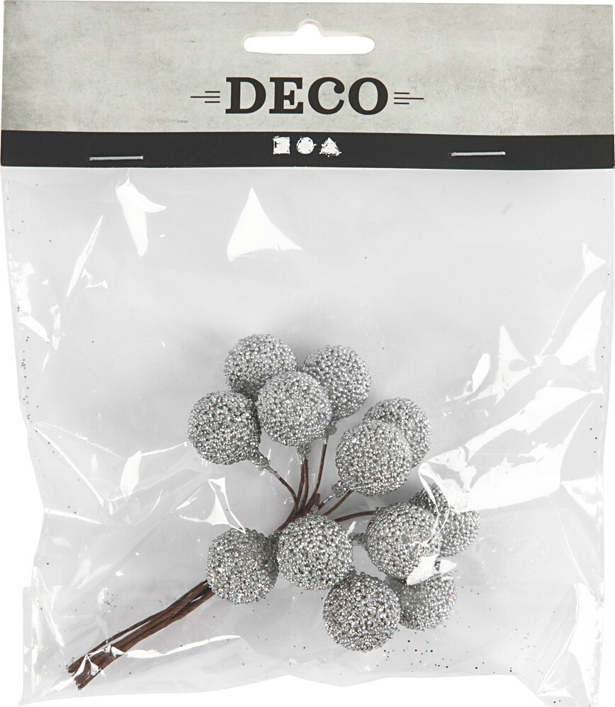 Kunstige Bær - Ø 15 Mm - Sølv - 12 Stk