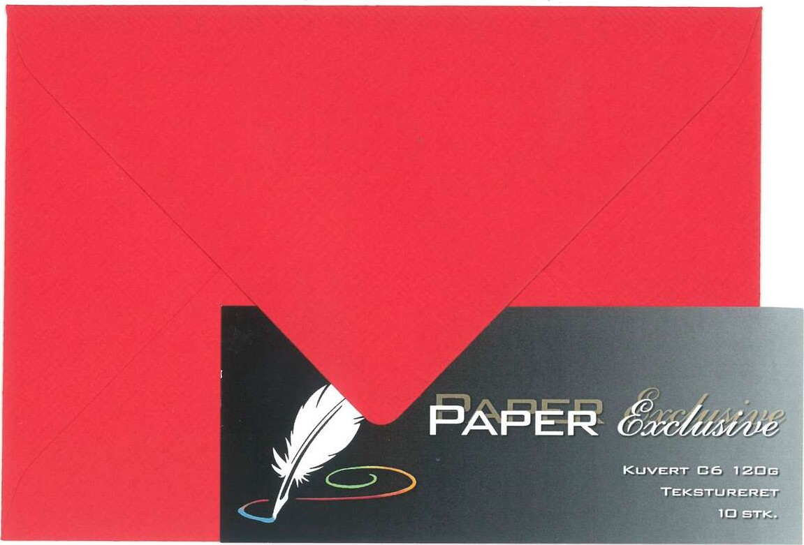 Kuvert C6 120G Rød Tekstureret 10Stk - 918 - Paper Exclusive