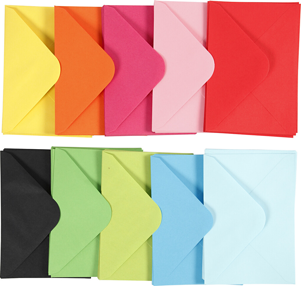 Kuverter - Kuvert Str 11 5X16 Cm - 80 G - Assorterede Farver - 10X10 Stk