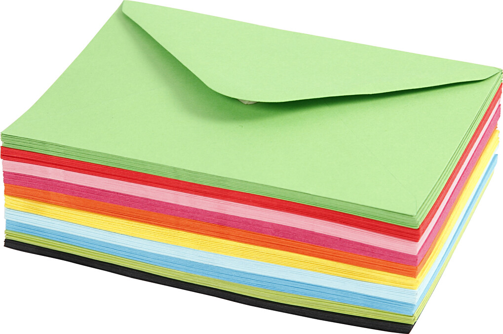 Kuverter - Kuvert Str 11 5X16 Cm - 80 G - Assorterede Farver - 10X10 Stk