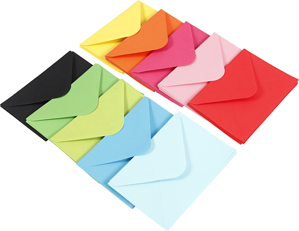 Kuverter - Kuvert Str 11 5X16 Cm - 80 G - Assorterede Farver - 10X10 Stk