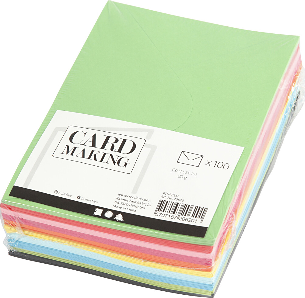 Kuverter - Kuvert Str 11 5X16 Cm - 80 G - Assorterede Farver - 10X10 Stk