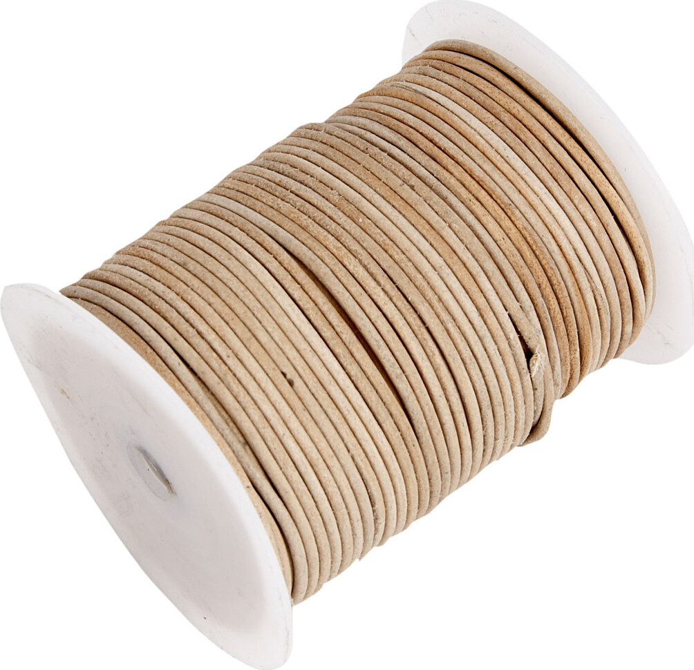 Lædersnor - Tykkelse 2 Mm - Rund - Beige - 50 M