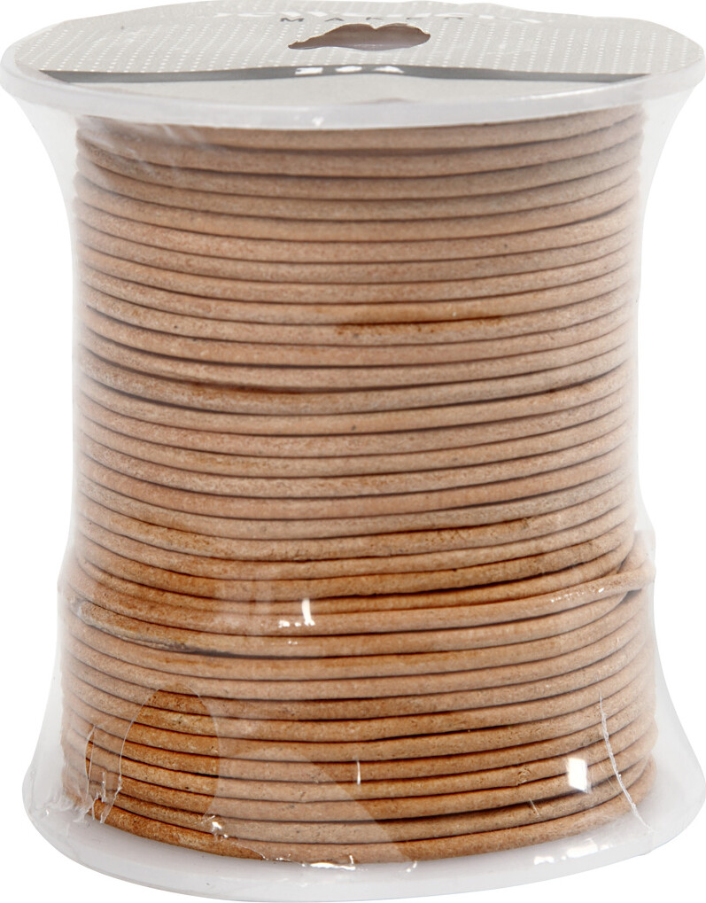 Lædersnor - Tykkelse 2 Mm - Rund - Beige - 50 M