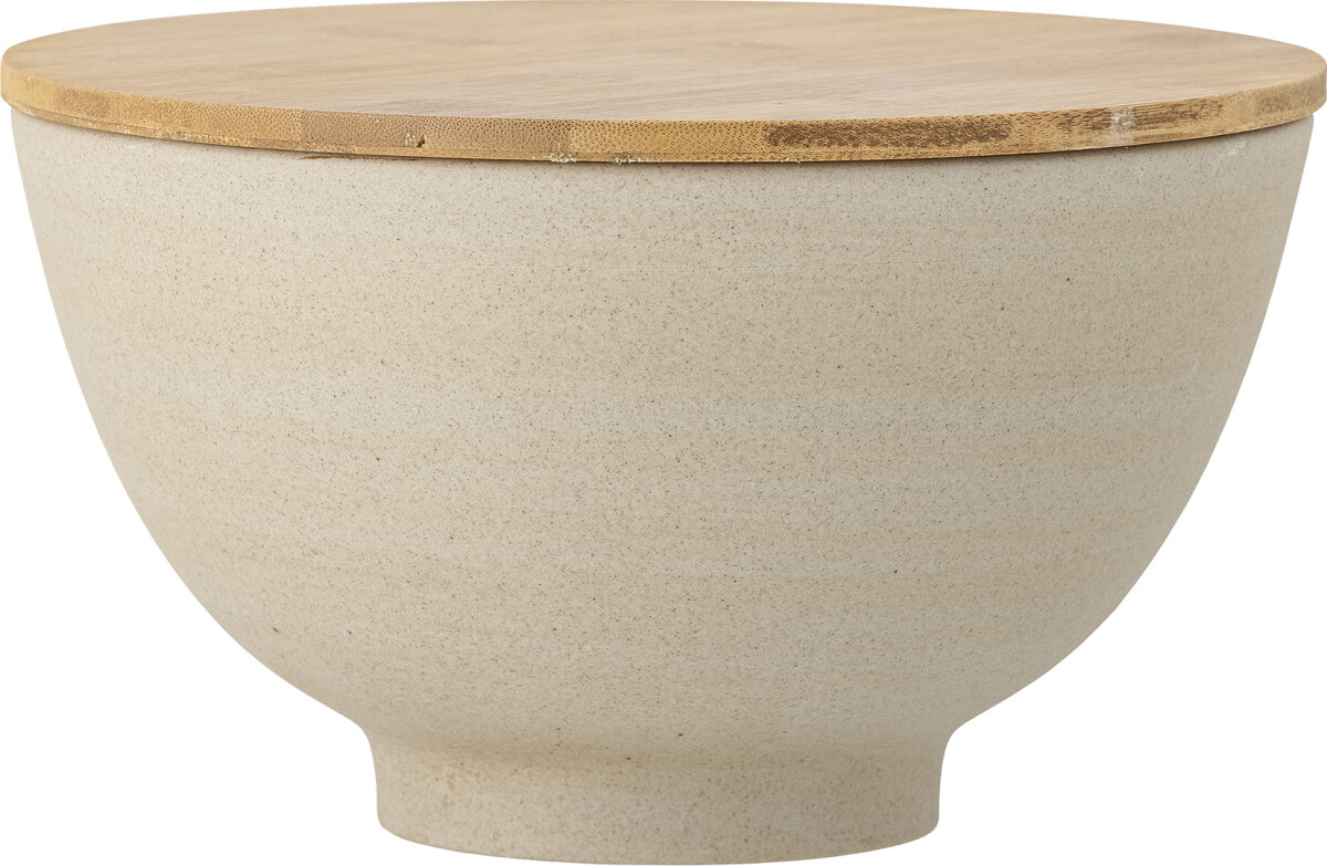 Bloomingville - Lee Skål Med Låg - Natur - Stentøj - Ø 25 Cm