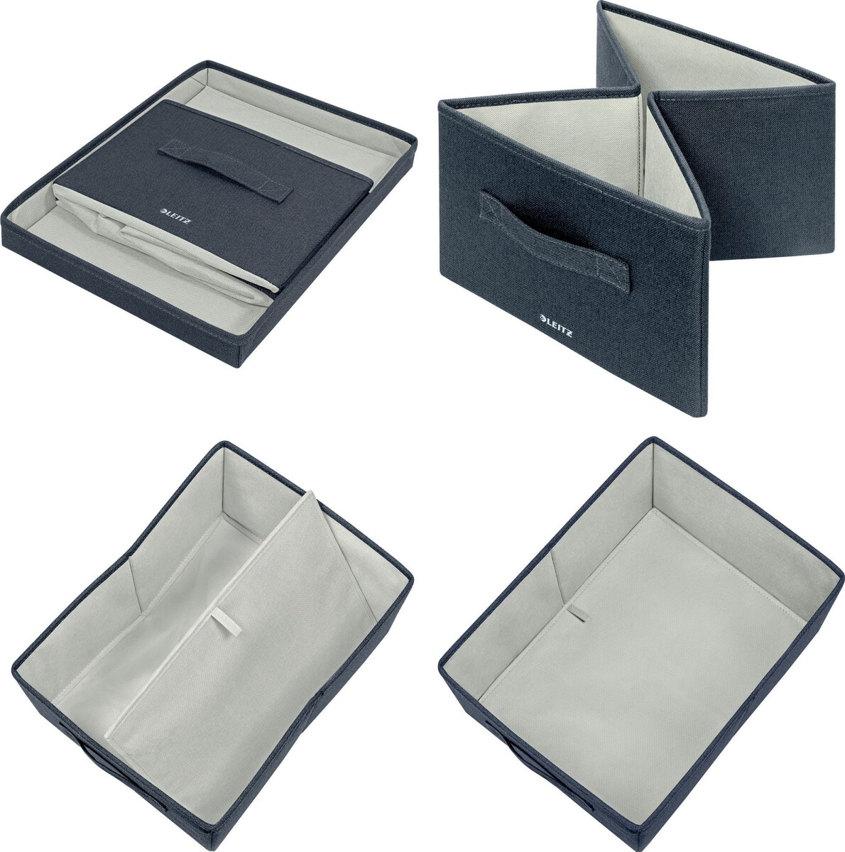 Leitz - Opbevaringskasse Med Låg - Foldbar - Stof - 2 Stk - Grå