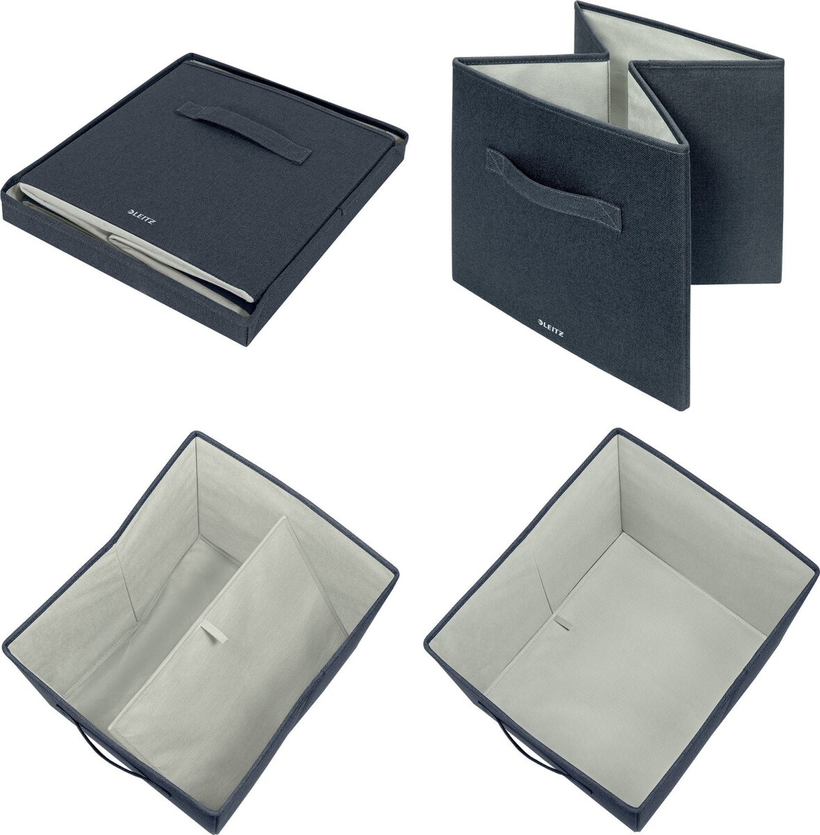 Leitz - Opbevaringskasse Med Låg - Foldbar - Stof - 2 Stk - Grå