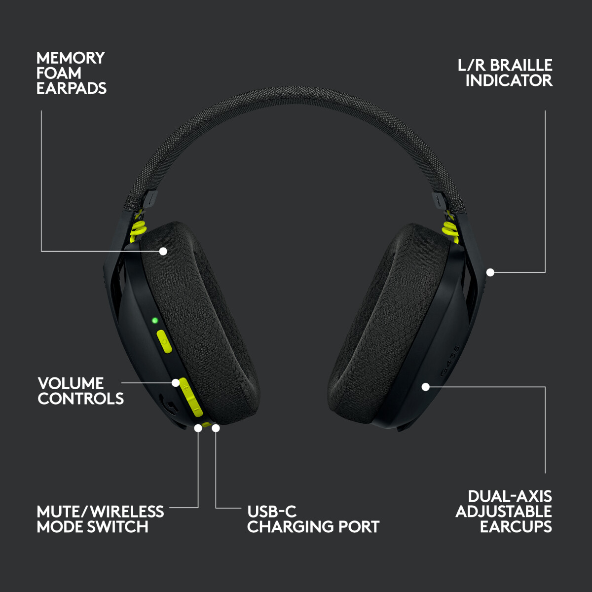 Logitech G435 Lightspeed - Trådløst Gaming Headset - Sort