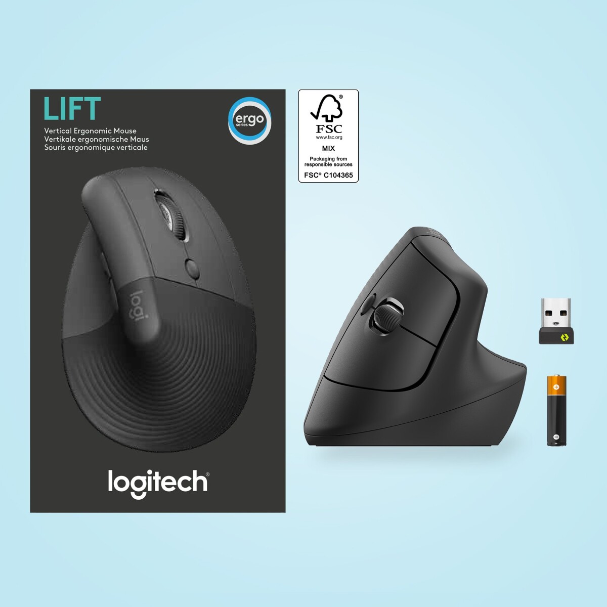 Logitech - Lift Right Vertical Ergonomic Mouse Graphiteblack