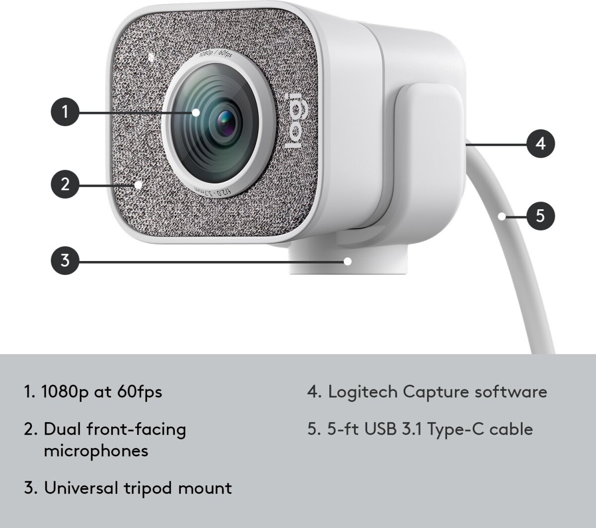 Logitech Streamcam Kamera - 1080P 60Fps - Hvid