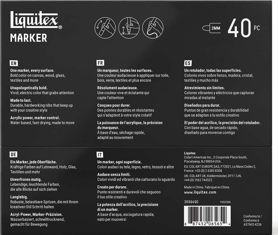 Liquitex - Marker Radical - 2 Mm - 40 Akryl Tusser - Vandbaserede
