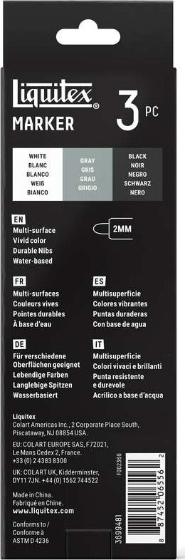 Liquitex - Monochrome Marker Set - White Grey Black - 2 Mm - 3 Stk