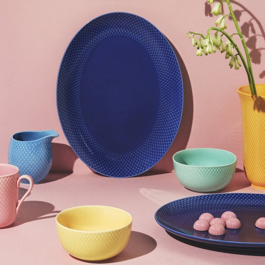 Lyngby Porcelæn - Rhombe Color Ovalt Serveringsfad 35X26 5 Cm - Mørkeblå