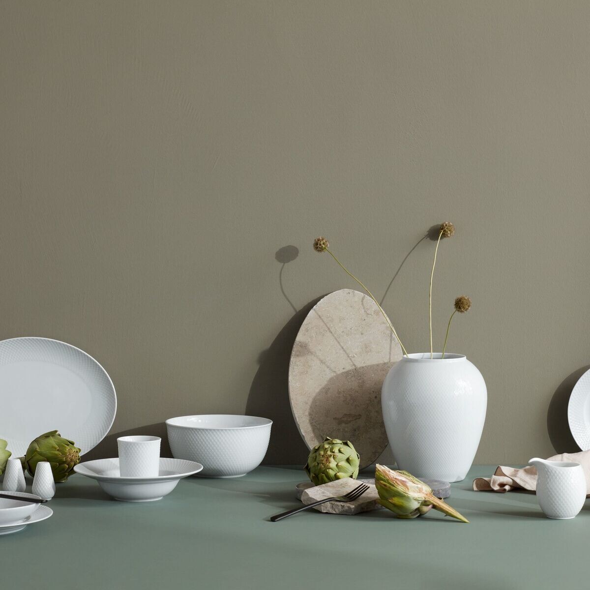 Lyngby Porcelæn - Rhombe Hvid Serveringsskål - 17 5 Cm