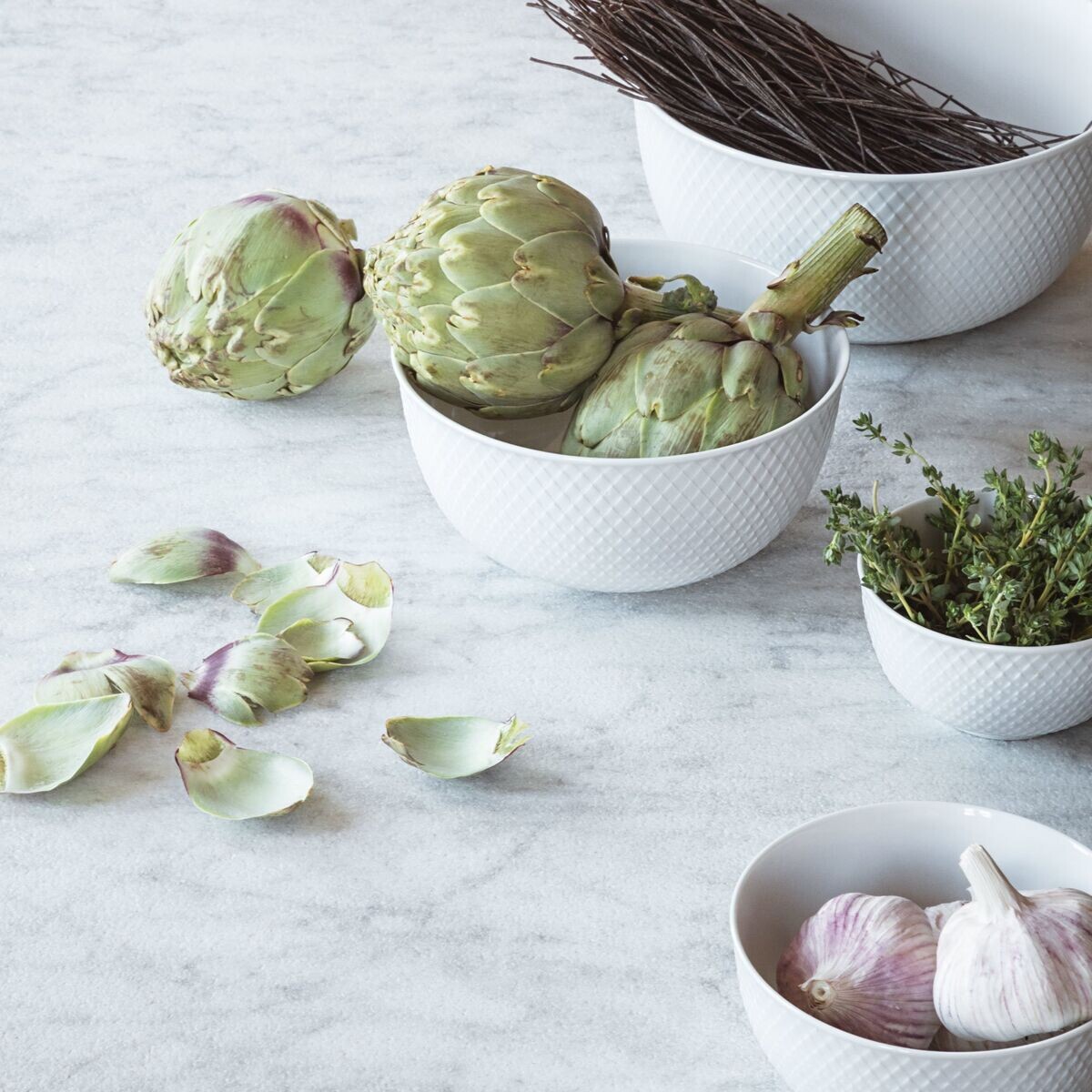 Lyngby Porcelæn - Rhombe Hvid Serveringsskål - 17 5 Cm