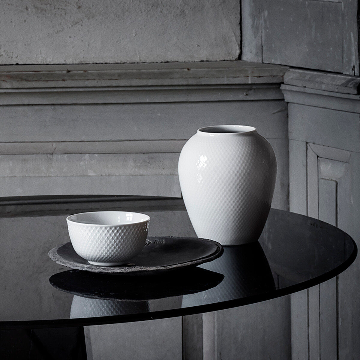 Lyngby Porcelæn - Rhombe White Vase 25Cm