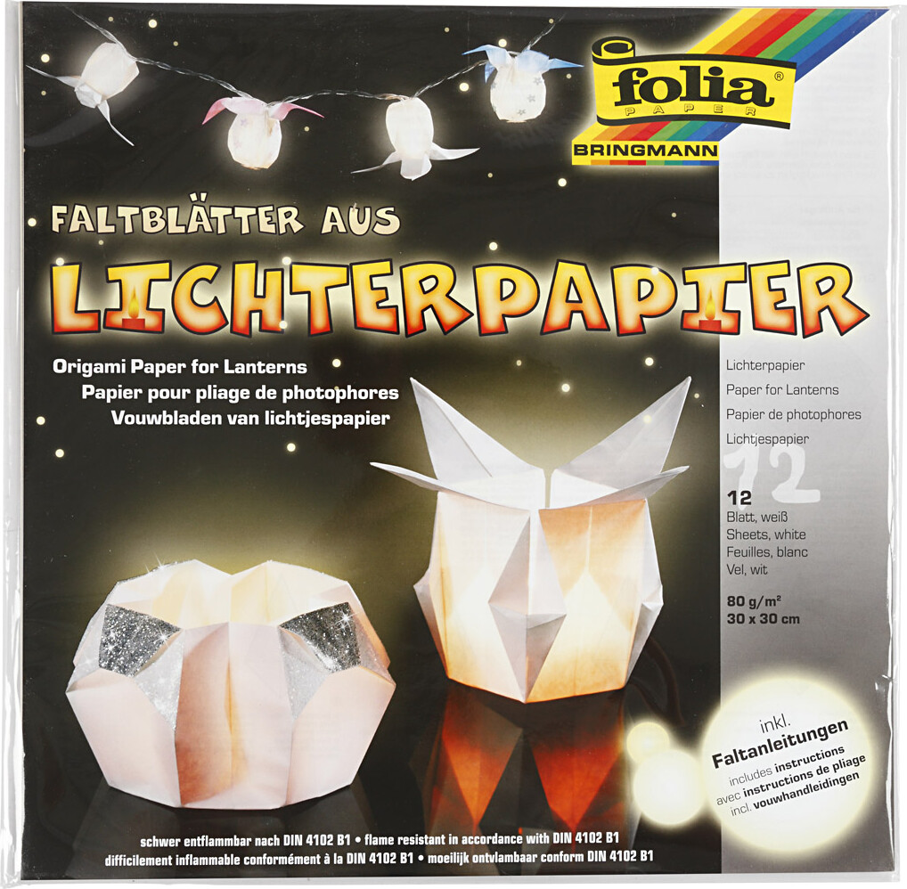 Origami Papir - Str 30X30 Cm - 80 G - Hvid - 12 Ark