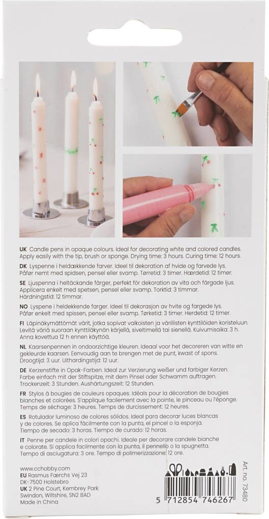 Lyspenne - Lys Blå - Lys Pink - Lilla - Gul - 30 Ml 4 Pakker