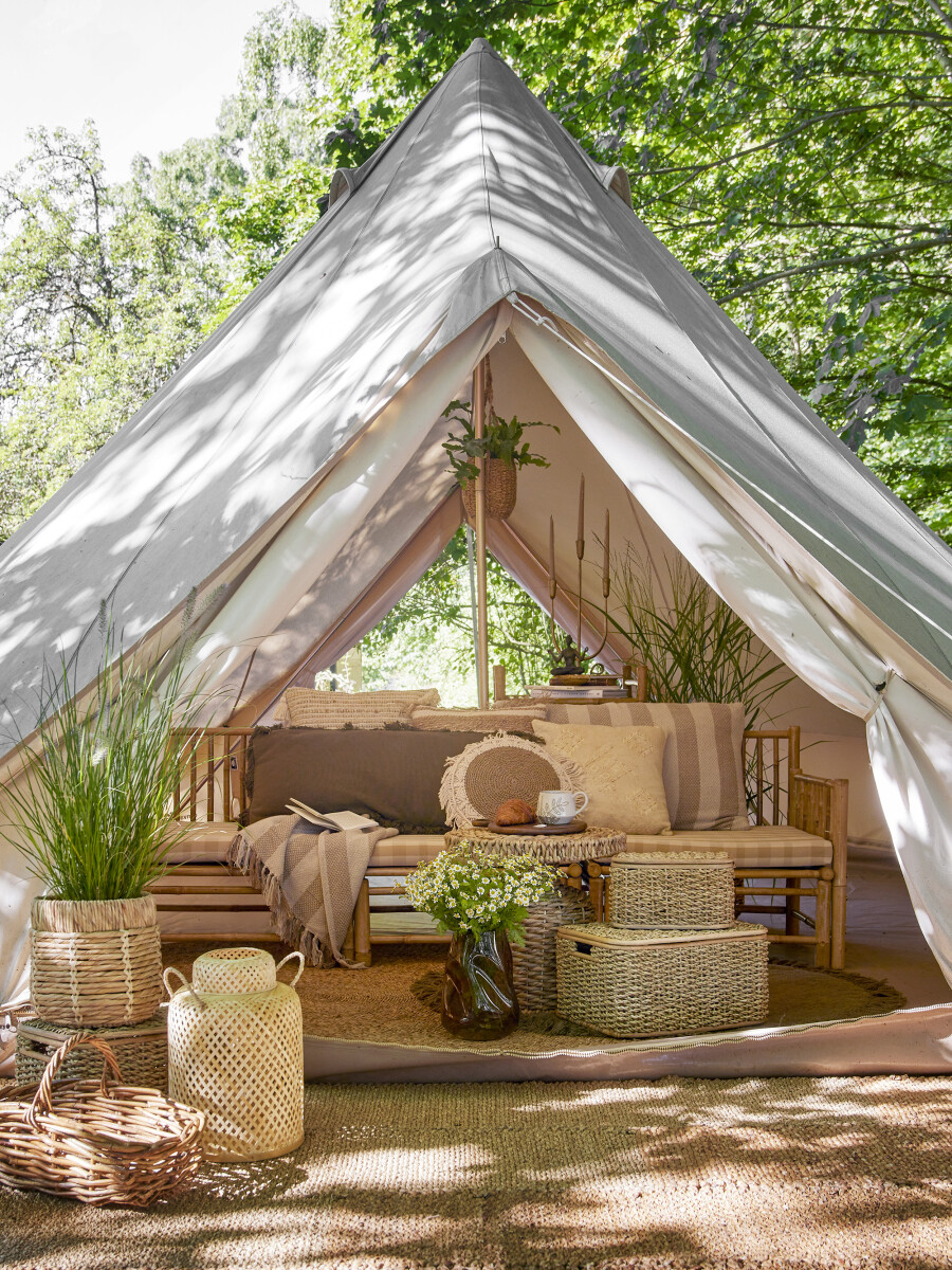 Bloomingville - Madlin Lanterne Med Glas - Natur - Bambus - 2 Stk