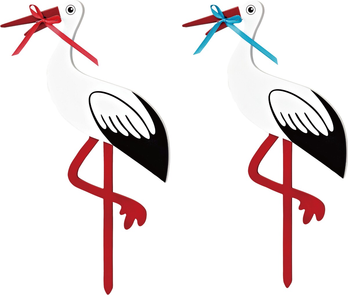 Magni - Fødselsstork I Træ - Rød Og Blå - 80 Cm