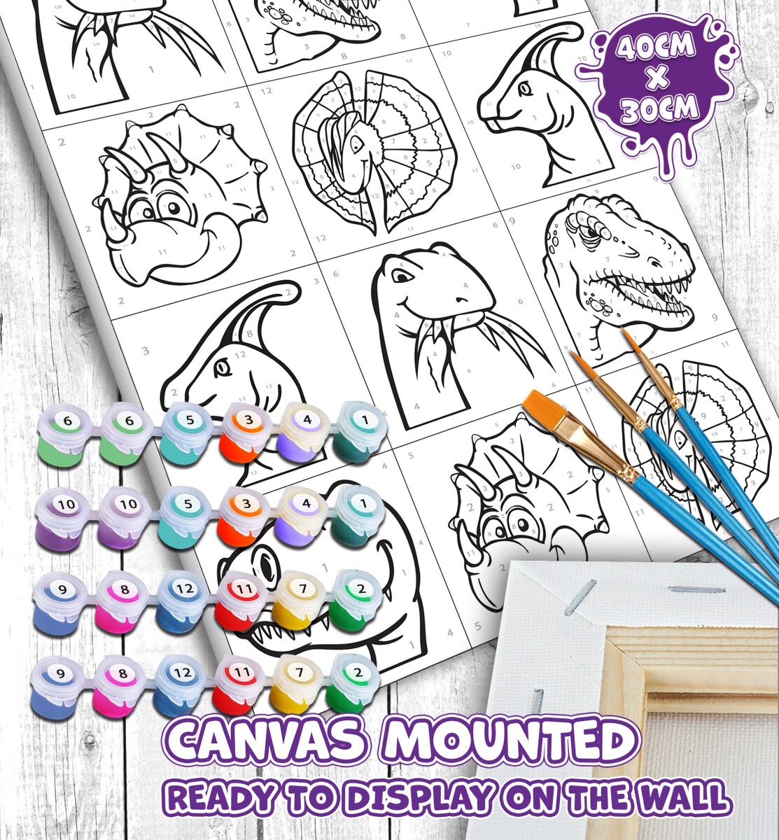 Mal Efter Tal - Lærred - Dinosaurus - 40X30 Cm