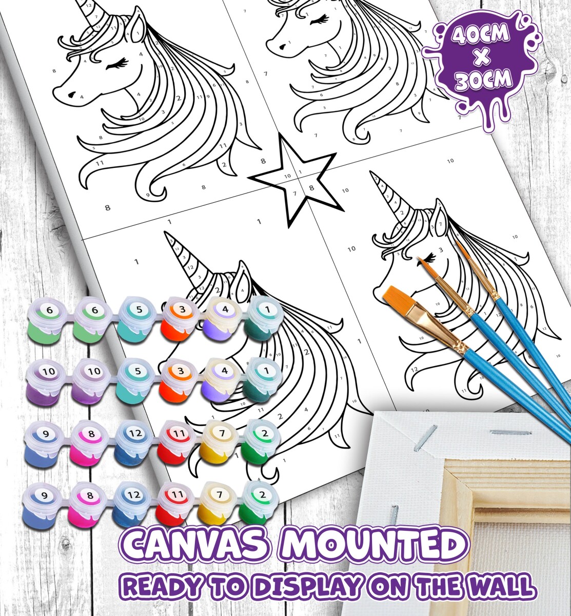 Mal Efter Tal - Lærred - Enhjørning - 40X30 Cm