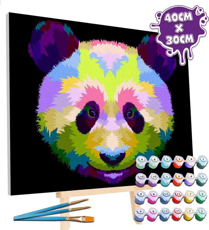 Mal Efter Tal - Lærred - Panda - 40X30 Cm