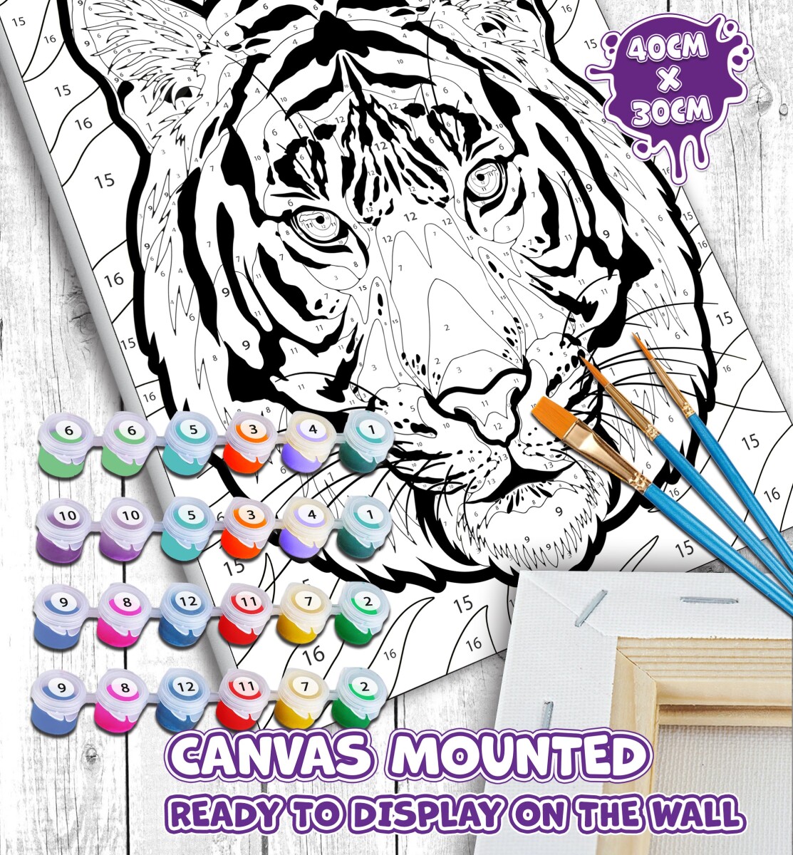 Mal Efter Tal - Lærred - Tiger - 40X30 Cm