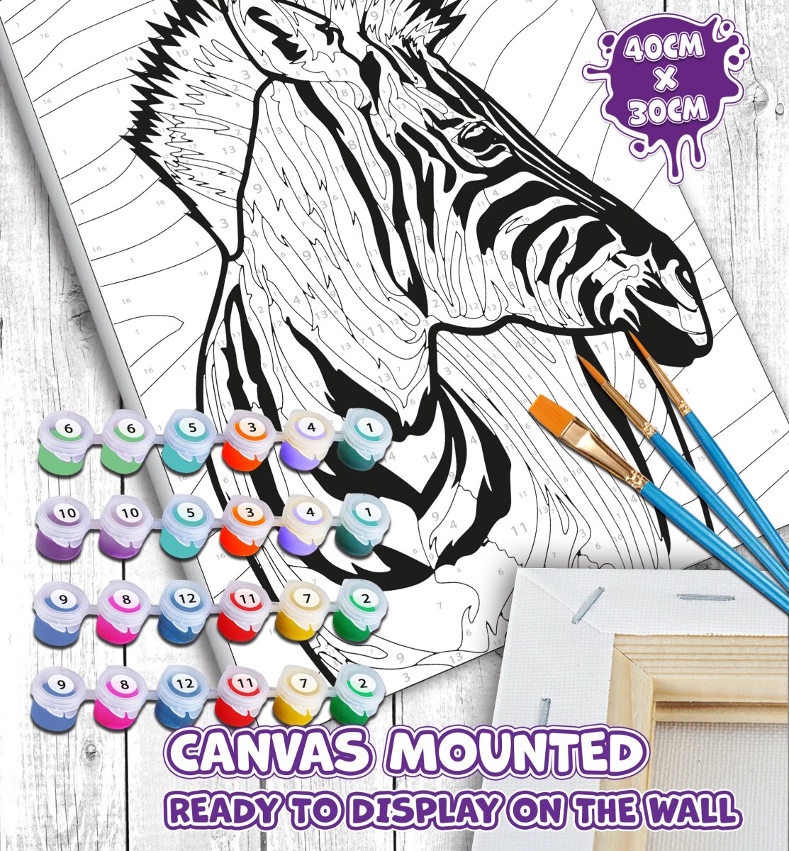 Mal Efter Tal - Lærred - Zebra - 40X30 Cm