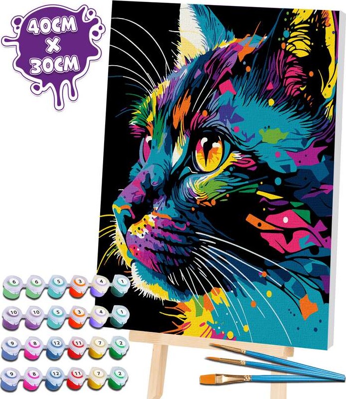 Mal Efter Tal På Lærred - 30X40 Cm - Kat - Ny - Splat