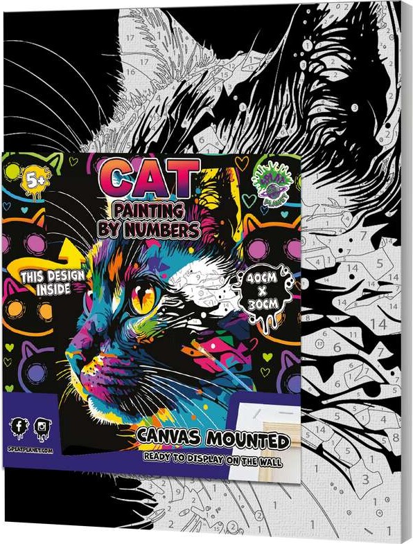 Mal Efter Tal På Lærred - 30X40 Cm - Kat - Ny - Splat
