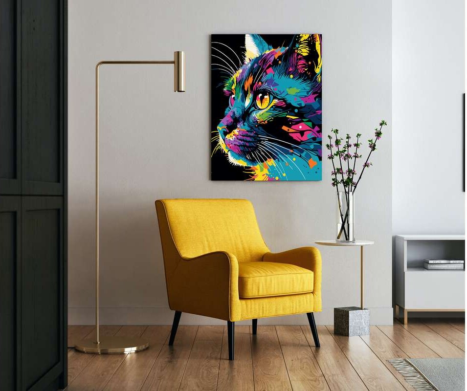 Mal Efter Tal På Lærred - 30X40 Cm - Kat - Ny - Splat