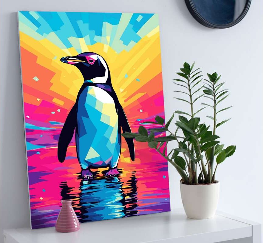 Mal Efter Tal På Lærred - 30X40 Cm - Pingvin - Splat