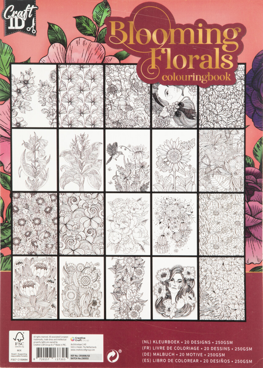 Malebog For Voksne - A4 - 20 Ark - 250 Gram - Blomster