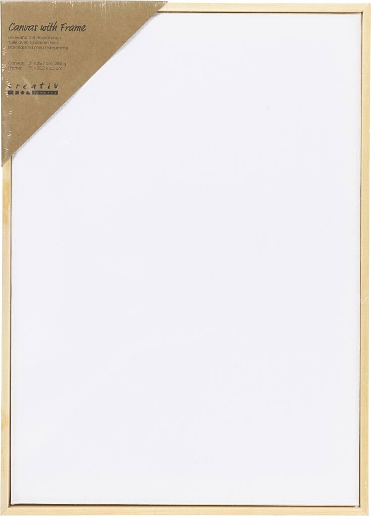 Malerlærred Med Træramme - A4 - Str 21X29 7 Cm - 280 G - Hvid - 1 Stk