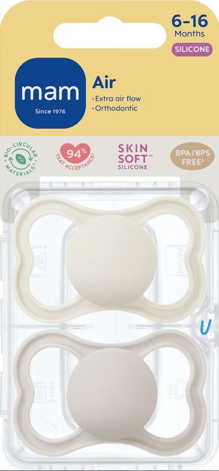 Mam - Air Silk Pacifiers - Neutral - 6-16 Months