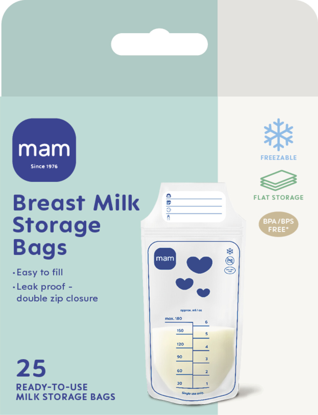 Mam - Breast Mælkeopbevaringsposer - 25 Pack - 180 Ml