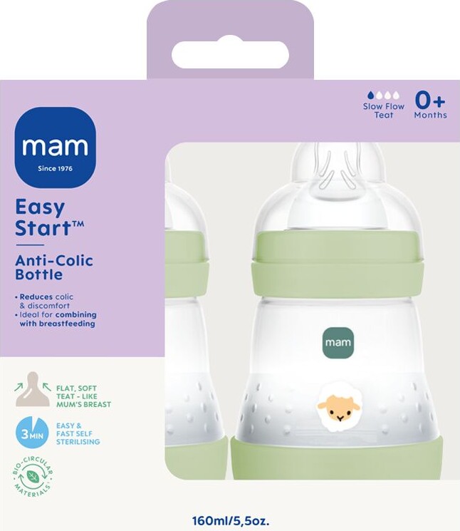 Mam - Easy Start Anti-Colic Sutteflaske - Grøn - 160Ml