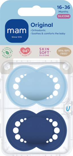 Mam - Orig Silk Pacifier 16-36M 2 Pack - Blue