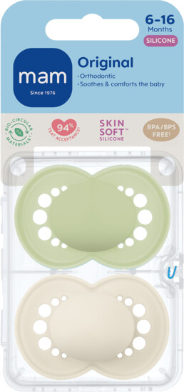 Mam - Orig Silk Pacifiers 6-16M - Green