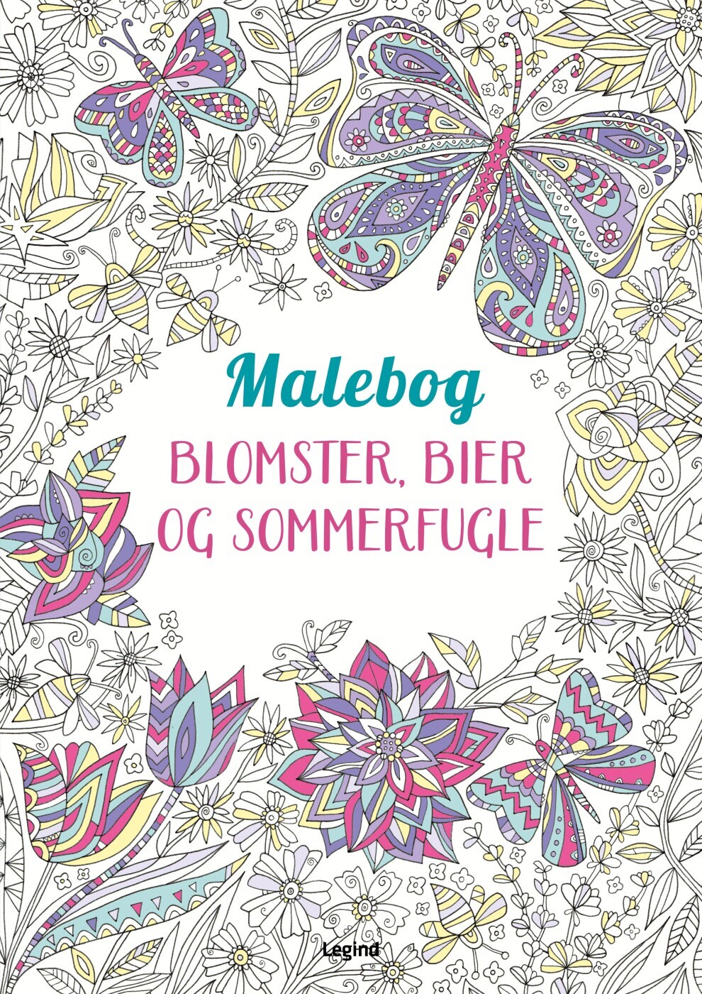 Malebog Blomster Bier Og Sommerfugle