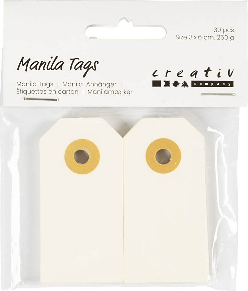 Manilamærker - Str 3X6 Cm - 250 G - Creme - 30 Stk