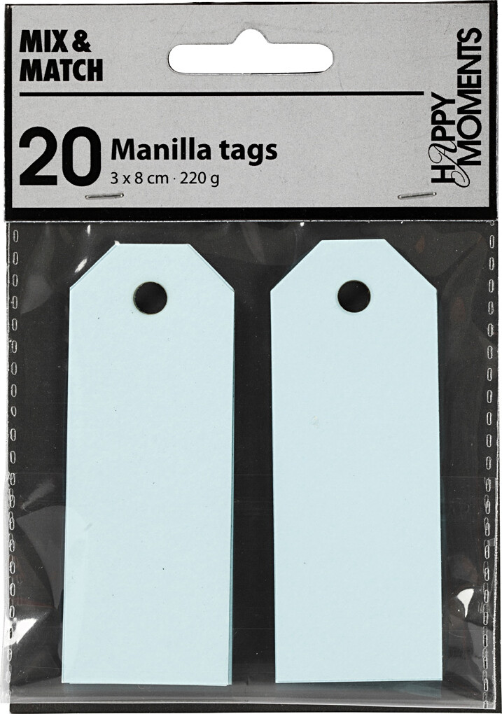 Manillamærker - Str 3X8 Cm - 220 G - Lyseblå - 20 Stk