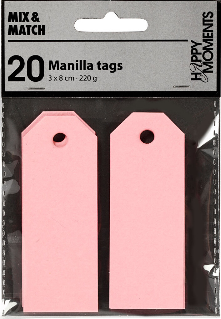 Manillamærker - Str 3X8 Cm - 220 G - Lyserød - 20 Stk