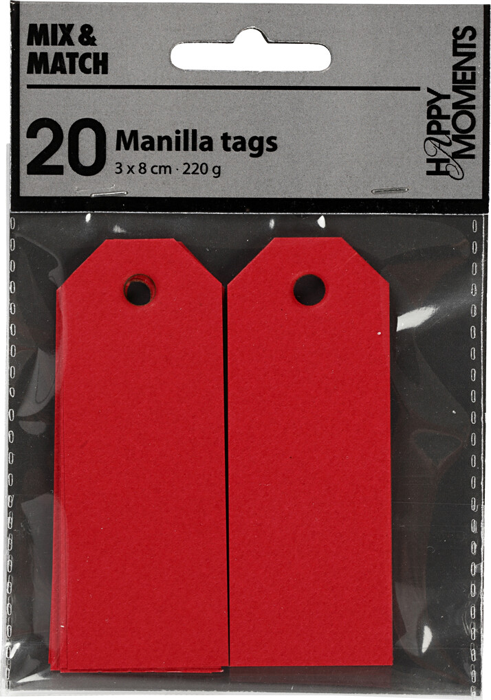 Manillamærker - Str 3X8 Cm - 220 G - Rød - 20 Stk