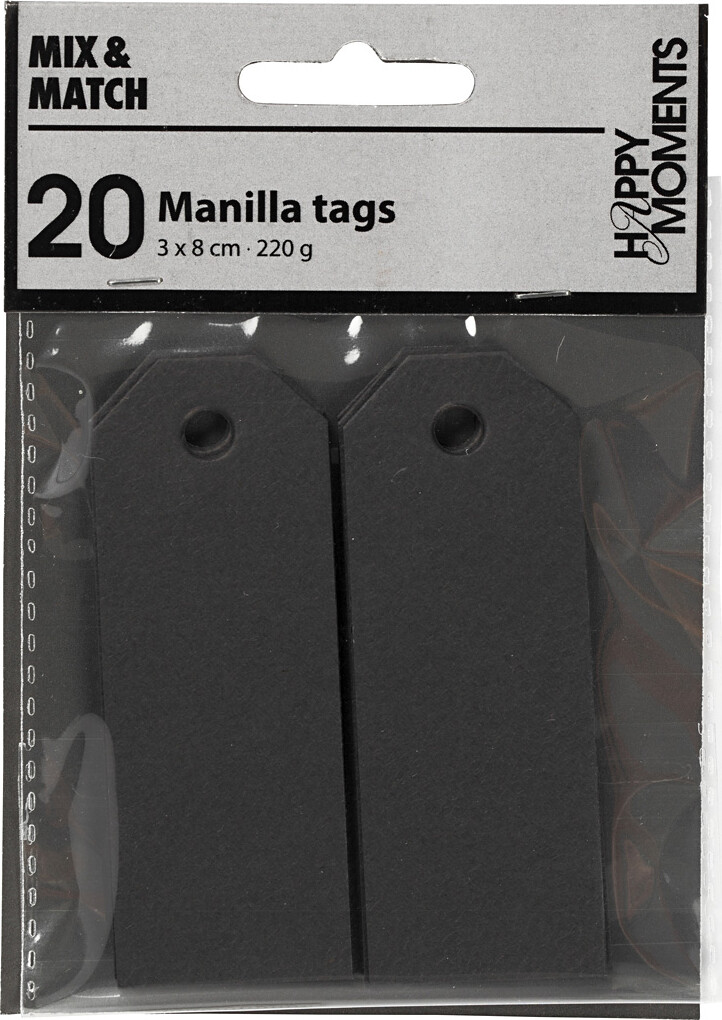 Manillamærker - Str 3X8 Cm - 220 G - Sort - 20 Stk