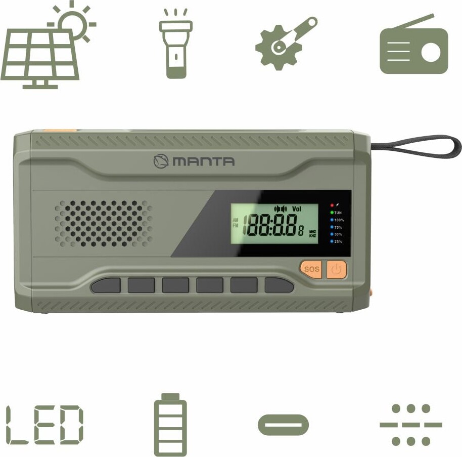 Nødradio - Håndsving Og Solcelle - Med Powerbank - Usb