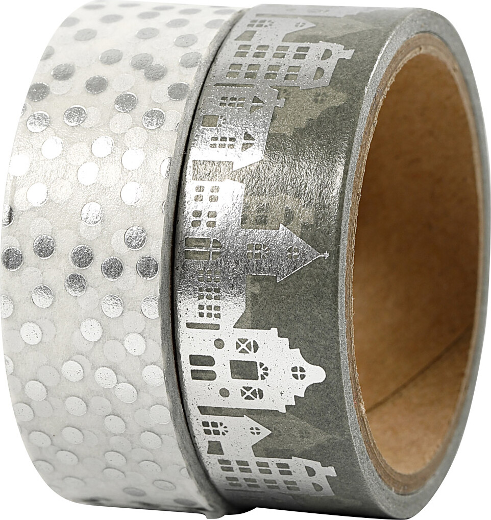Masking Tape - Huse Og Prikker - Folie - B 15 Mm - Sølv - 2X4 M